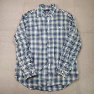 Polo Ralph Lauren Indigo Oxford Shirt Mens L Blue Plaid Button Up Pockets Cotton